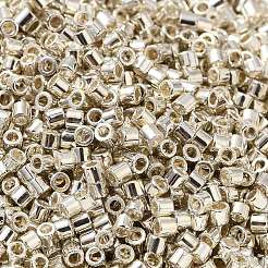 電気めっきガラスシードビーズ  メタリックカラー  シリンダー  銀メッキ  2x1.5mm  穴：1mm  約58967個/ポンド&nbsp;SEED-S042-01B-08