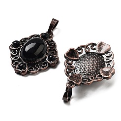 天然黒曜石菱形ペンダント  赤銅トーンの真鍮チャーム  34x27x8mm  穴：8x5mm&nbsp;G-K363-02R-20