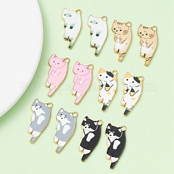 10個5スタイルプリントアロイペンダント  カドミウムフリー＆ニッケルフリー＆鉛フリー  ライトゴールド  猫  ミックスカラー  30x15x1.5mm  穴：2mm  2個/スタイル&nbsp;ENAM-YW0003-61