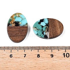 透明樹脂とクルミ材のペンダント  ゴールド箔のオーバルチャーム  ミディアムターコイズ  23x15.5x3.5mm  穴：2mm&nbsp;RESI-T057-04J