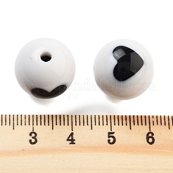 オペークプリントアクリルビーズ  ハート柄の丸  ブラック  16mm  穴：2mm  約216個/500g&nbsp;OACR-G038-05C