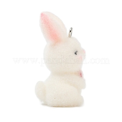 動物の群れを描いた不透明樹脂のペンダント  プラチナ鉄ループ付き  兎  38x17.5x20mm  穴：2mm&nbsp;RESI-I353-01P-06