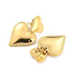 304ステンレススチール製ダブルハートダングルスタッドピアス（女性用）  ゴールドカラー  32.5x20mm&nbsp;EJEW-D076-01B-G