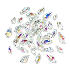 40種類のスタイルのガラスチャーム4個  ティアドロップ  多面カット  クリアAB  9.5~15x5~7mm  穴：1.2~1.4mm  10個/スタイル&nbsp;GLAA-YW0005-07