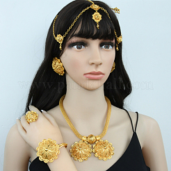 花の合金ペンダントネックレス、スタッドピアス、カフバングル、リング、ヘアフォーク、フロントレット  ゴールドカラー  430mm&nbsp;FS-WG4845C-03
