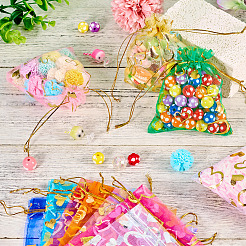 ハートプリントオーガンジーバッグ 11色55個  結婚披露宴のクリスマスのお菓子袋のためのジュエリーギフトメッシュポーチ  結婚式の好意バッグ  好意バッグ  ギフトバッグ  長方形  ミックスカラー  12x10cm  5個/カラー&nbsp;OP-TA0001-13B