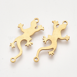201ステンレススチールリンク  レーザーカットリンク  ヤモリ  ゴールドカラー  27.5x12x1mm  穴：1.8mm&nbsp;STAS-T044-64G