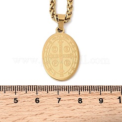201ステンレススチール製オーバル聖ベネディクトメダルペンダントネックレス  ゴールドカラー  23.70インチ（60.2cm）&nbsp;LS-NJEW-B154-01G