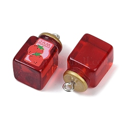 いちごジャム樹脂ペンダント  プラチナメッキ鉄ループ付き  レッド  21.5x16.5x11mm  穴：2mm&nbsp;RESI-Z034-04P