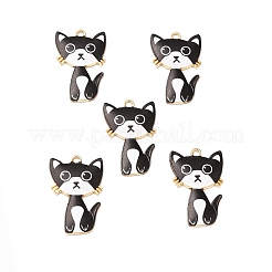 合金エナメルチャーム  カドミウムフリー＆ニッケルフリー＆鉛フリー  ゴールドカラー  猫のチャーム  ブラック  30x19.5x2.5mm  穴：2.2mm&nbsp;ENAM-M046-10G-C