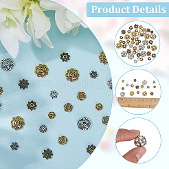 360 個 12 スタイル チベット スタイル合金ビーズ キャップ  花  ミックスカラー  6~12x6~12x1.5~4.5mm  穴：1~2mm  30個/スタイル&nbsp;TIBE-SC0002-37