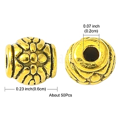 チベット風合金ビーズ  カドミウムフリー＆鉛フリー  花とドラム  アンティーク黄金  6x6mm  穴：2mm&nbsp;PALLOY-YW0001-73