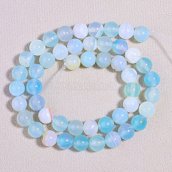 天然石縞瑪瑙/バンデットアゲートビーズ連売り  ラウンド  染め＆加熱  アクアマリン  8mm  穴：1mm  約47~48個/連  14.5インチ&nbsp;G-K155-A-8mm-04