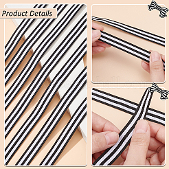 50ヤードのポリエステルストライプリボン  バッグのストラップ作りに  ホワイト  ブラック  5/8インチ（15mm）  約50.00ヤード（45.72m）/ロール&nbsp;SRIB-WH0011-157B