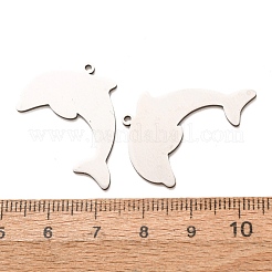 ステンレスペンダント201個  イルカのチャーム  レーザー切断  ステンレス鋼色  20x30.5x1mm  穴：1.5mm&nbsp;SA-CBA49C1-09P