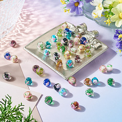 44個 11色 ハンドメイド ランプワーク インナーフラワー ロンデルビーズ  金粉付き  ミックスカラー  8~10x10~11mm  穴：0.9~1.4mm  4個/色&nbsp;LAMP-TA0002-74