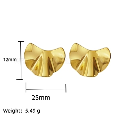 スタイリッシュな304ステンレススチール製の不規則なスタッドピアス  折りたたみチャーム  ゴールドカラー  12x25mm&nbsp;EG3704-1