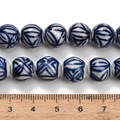 手作り陶器ビーズ連売り  青と​​白の磁器  花の丸  ミッドナイトブルー  11mm  穴：1.6mm  約39個/連  15.87''（40.3センチメートル）&nbsp;PR-CBA9CFF-07