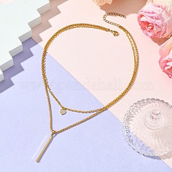 二重層の鉄と真鍮のキュービックジルコニアと304ステンレススチールのペンダントネックレス  ハートと直方体  ゴールドカラー  14.17インチ（36cm）&nbsp;NJEW-JN04924