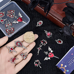 20 個 10 スタイルのゴシック合金エナメルペンダント  アンティークシルバー  混合図形  18~39x12.5~37x2~4mm  穴：1.2~2.8mm  2個/スタイル&nbsp;FIND-SC0021-76