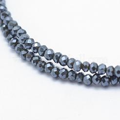 電気メッキガラスビーズセット  フル虹メッキ  多面カット  ロンデル  ダークスレートグレー  2.5x2mm  穴：0.5mm  約150~160個/連  30~35cm&nbsp;EGLA-J144-FR-A04