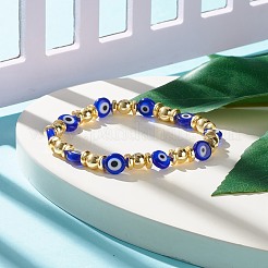ナザールボンジュウランプワークストレッチブレスレット合成ヘマタイトとフラットラウンド  女性のためのアクセサリー用原石のアクセサリー  ブルー  内径：2-1/8インチ（5.5cm）&nbsp;BJEW-JB07880-01