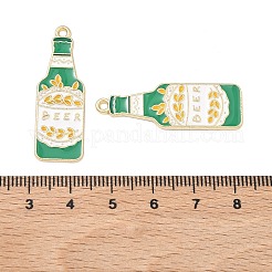 合金エナメルチャーム  ビール瓶チャーム  ゴールドカラー  シーグリーン  37x12.5x1.5mm  穴：1.8mm&nbsp;FIND-H020-01C-G