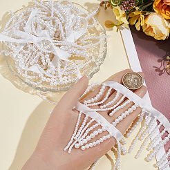 2ヤードのプラスチック製イミテーションパールとポリエステルビーズのトリムガーランド連  ドアカーテン用  結婚式の装飾のDIY材料  ホワイト  2-1/2x1/4インチ（64x6mm）&nbsp;OCOR-CY0004-08