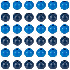 150個 2色スプレー塗装ラウンド天然シマウッドビーズ  ブルー  15~16x14.5~16mm  穴：4mm  75個/カラー&nbsp;WOOD-PA0001-70