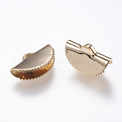 真鍮製カシメリボン止めエンドパーツ  半円  18KGP本金メッキ  10x15mm  穴：1x3mm&nbsp;LS-KK-F738-04G