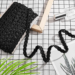 イミテーションレザー編みレースリボン  アクリル繊維カーブレーステープ付き  服飾材料  家の装飾のためのDIYソーイングクラフト  ブラック  1/2インチ（13mm）  約15ヤード/カード&nbsp;WL-WH0003-03