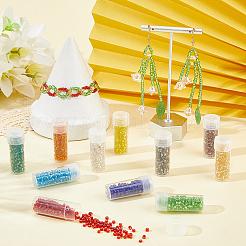 12色の丸いガラスシードビーズ  ラウンド  透明なプラスチック詰め替えボトル24個付き  ミックスカラー  3mm&nbsp;SEED-SC0001-56D