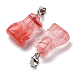 チェリークォーツガラスペンダント  201ステンレススチール製金具付き  犬  25~27x15~16x9~9.5mm  穴：5x7mm&nbsp;G-B127-07P-11