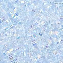Fgb透明カラーガラスシードビーズ  虹メッキ  丸い穴  バレル  ライトスカイブルー  4x3.5mm  穴：0.9~1mm  約3750個/ポンド&nbsp;SEED-Q040-07A-B02