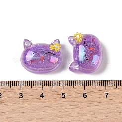 グリッターメッキの動物樹脂カボション  猫の形  紫色のメディア  16x19.5x9mm&nbsp;RESI-H163-10A