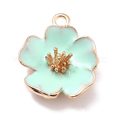 合金エナメルチャーム  ハイビスカスの花  ライトゴールド  アクアマリン  23x19.5x6mm  穴：2mm&nbsp;X-ENAM-E361-01KCG-03