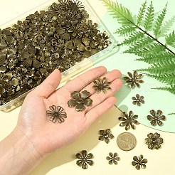 200 個 10 スタイルのアイロンビーズキャップ  花  アンティークブロンズ  18.5~33x16.5~34x1.5~3.5mm  穴：1.4~2.5mm  20個/スタイル&nbsp;IFIN-YW0004-04