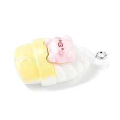 かわいい豚をテーマにした不透明樹脂ペンダント  模造食品  プラチナトーンのアイアンループ付き  アイスクリーム  33x19.5x11mm  穴：2mm&nbsp;RESI-V005-007E