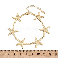 女性用304ステンレススチール製ヒトデリンクブレスレット  ゴールドカラー  7-1/8インチ（18cm）&nbsp;BJEW-G759-01G