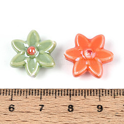 手作りの陶器ビーズ  花  光沢釉の磁器  ミックスカラー  16.5~17.5x15.5~16x6.5~7.5mm  穴：1.4~1.8mm&nbsp;PORC-N008-10-01