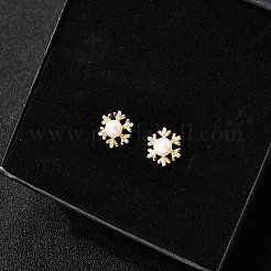 スターリングシルバーのクリアキュービックジルコニアスタッドピアス925個  貝殻模造真珠付き  ゴールドカラー  11x9.5mm&nbsp;EJEW-L300-10G