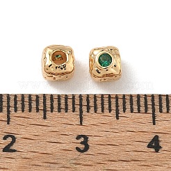 シェグレース 真鍮 キュービックジルコニアビーズ  キューブ  カドミウムフリーと鉛フリー＆ニッケルフリー  18KGP本金メッキ  グリーン  4x4x4mm  穴：1.6mm&nbsp;XGRQ4H529-682G-B