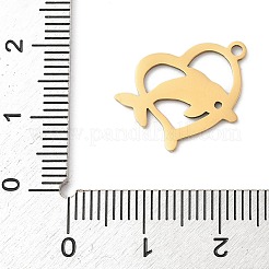 ステンレススチールチャーム201個  イルカのチャーム付きハート  レーザー切断  18KGP本金メッキ  14x19x1mm  穴：1.4mm&nbsp;STAS-Q341-14G