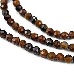 天然石タイガーアイビーズ連売り  多面カット  ラウンド  3mm  穴：0.6mm  約113個/連  15インチ&nbsp;X-G-M399-03C-01