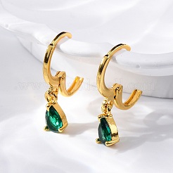 真鍮ティアドロップフープピアス  ガラスと  18KGP本金メッキ  21.5x4.5x8.5mm&nbsp;EJEW-D288-19G