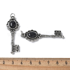 キー真鍮天然黒瑪瑙大きなペンダント  丸カン付き  アンティークシルバー  55.5x16.5x5~6.5mm  穴：4.5mm&nbsp;KK-D361-01AS-15