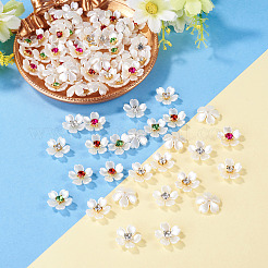 80 個のプラスチックカボション  ラインストーンとアイロン付き  花  ゴールドカラー  ミックスカラー  15x14.5x5.5mm&nbsp;KY-TADJ0001-10