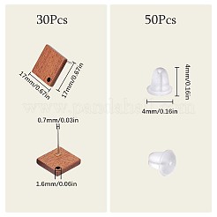 クルミ材の菱形スタッドピアス金具15組  304ステンレススチールピンとプラスチックイヤーナット50個付き  ココナッツブラウン  17x17mm  穴：1.6mm  ピン：0.7mm&nbsp;EJEW-SC0001-30