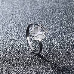 暗闇で光るステンレススチールの蝶の指輪  エナメル  ステンレス鋼色  内径：18mm&nbsp;PW-WG57071-01