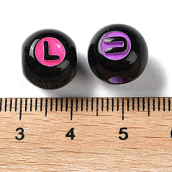 スプレープリントの不透明アクリルヨーロピアンビーズ  大穴ビーズ  文字でのラウンド  ミックスカラー  11.5x10.5mm  穴：4mm  約1000個/500g&nbsp;SACR-P031-09B